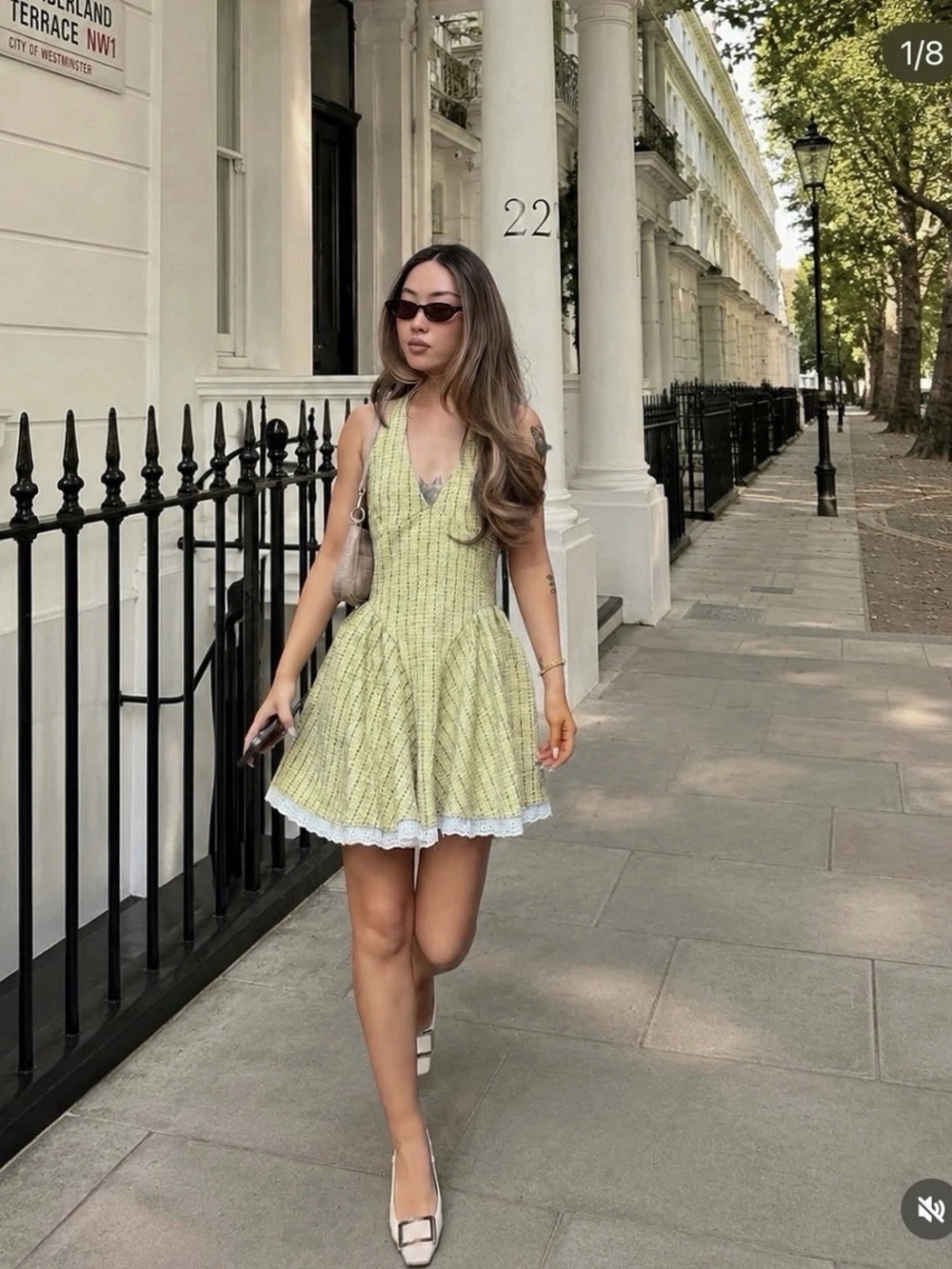 Structured deep v neck halter open back mini dress yellow green 5039/269/500